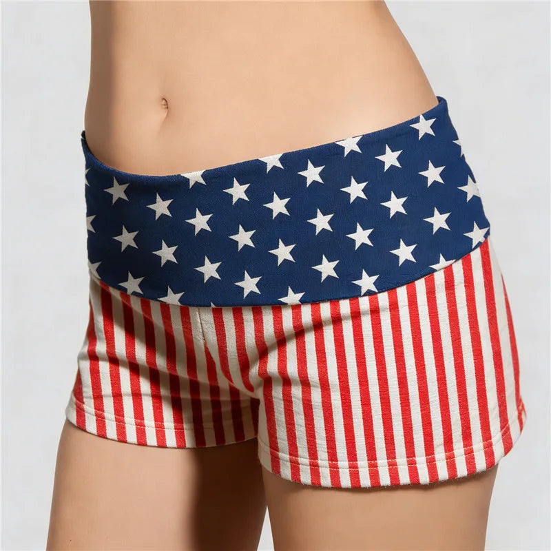 Womens Patriotic Shorts Casual Foldover Waist Stars and Stripes Print Slim Fit Shorts Streetwear Shorts Independence Day