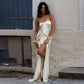Front Bow Strapless Split Maxi Dress Elegant Satin White Dresses Wedding Party Outfit for Woman 2026