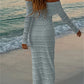 Sexy Through Maxi Dress Women Neck Backless Lapel Slash Full Sleeve See Vacation Beach Party Elegant Skinny Vestidos