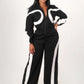 Sporty Patchwork Jumpsuit Women Casual Lapel Spring Ternd Full Sleeve Zip Stretch Hipster Streetwear Straight Overall