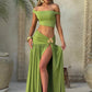 Elegant Dress Set Women Skew Collar Crop Top And Split Skirt Matching Set Fashion Backless Pleated Skirt Two Piece Set