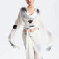 Cihc 3-Piece Set Women Round Print Swing Collar Full Sleeve See Throug Crop Tops+Simple Pant+Bandage Skirt Autumn Suit