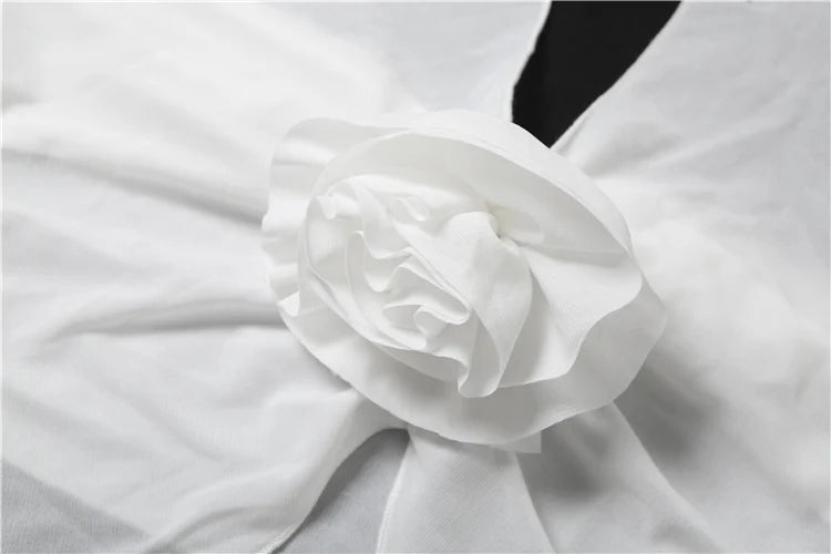 Mesh 2Piece Set Women 3d Flower Applique Lace-Up Halter Tank Top+Irregular Tierred Skirt Sexy Skinny clubwear Outfits