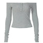 Off Shoulder T Shirt Long Sleeves Top Fashion 2026 Woman Clothes Grey White Tees