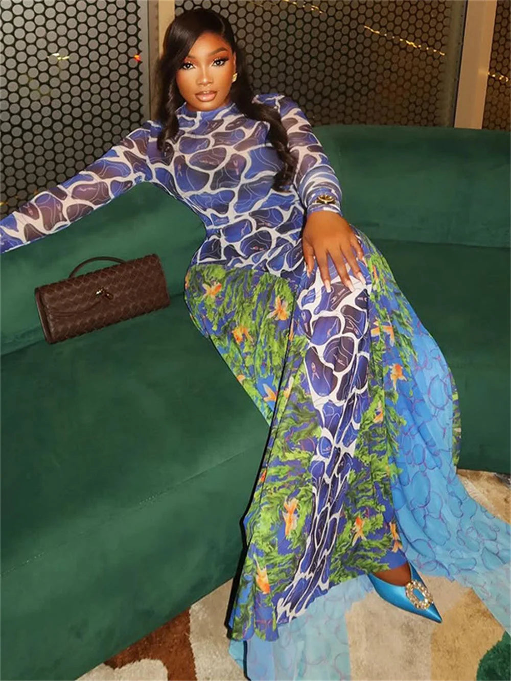 Sexy Colorful Dress Women See Through Long Sleeve Sexy Stretch Summer Birthday Party Midnight Club Vacation Vestidos