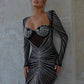 Glitter Mesh See Through Party Maxi Dress For Women Fashion Full Sleeve Bodycon Sexy Club Long Evening Dress Vestido