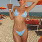 Sexy Fashion Bikini 2 Piece Set Women Small Droplets Decoration Bra Tops+Transparent Straps Thong Beach Style Outfits