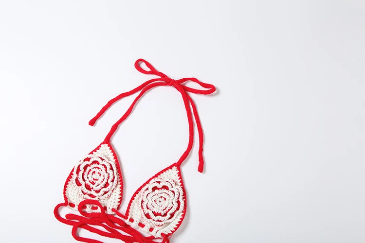 Crochet 2 Piece Set Women Beach Vacation Flower Bra Tops+Patchwork Long Skirts Matching Vacation Midnight Clubwear