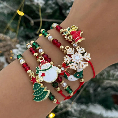 Christmas 5 Pcs/Set Adjustable Jewelry Set for Women with Snowman Snowflake Tree Pendant Cute Trendy Exquisite Rope Bracelets