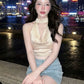 Chic Sweet 2-Piece Set Women Swing Collar Halter Tassel Solid Vest+Fake Diamond Sticker Skirt Summer Fashion Party Suit