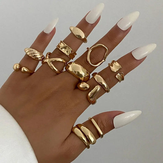 12Pcs/Set Creative Irregular Water Drop Open Rings for Women New Trend Vintage Geometric Finger Ring Daily Jewelry Gift