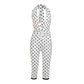 Polka Dot Print Patchwork Lace Playsuit Women Bandage Backless Deep v-Neck Sleeveless Sexy Summer Fashion Outfits