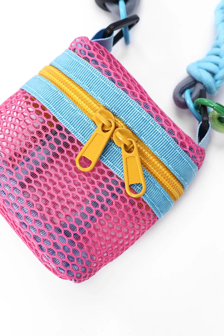 Colorful Mesh Crossbody Bag with Adjustable Strap, Zipper Mini Shoulder Pouch, Casual Streetwear Small Coin Purse for Wo