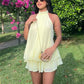 Elegant Women's Halter Neck Short Dress Summer Sleeveless Open Back Drop Waist Ruffle Mini Dress Beach Club Party Dress