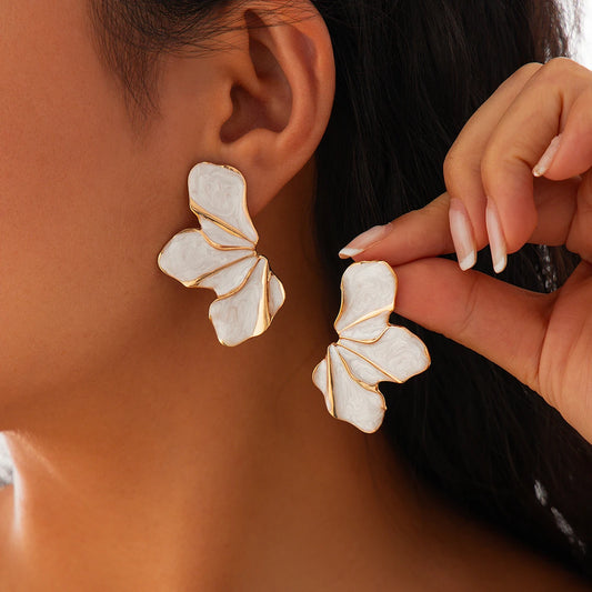 5 Colors Boho Oil Drip Metal Stud Earrings for Women Trendy Kpop Petal Flower Piercing Earrings Y2K Jewelry Accessories