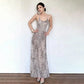 Leopard Print Mesh Sheer Spaghetti Strap Maxi Dress Elegant Flowing A-line Dresses for Woman Vacation Outfits
