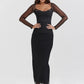 Elegant Sheer Long Sleeve Bodycon Maxi Dress For Women Fashion Mesh Black Strapless Backless Club Party Sexy Dress