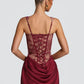 Lace Corset Mini Dress Women Square Neck Wide Strap Ruched Satin Bodycon Short Dress Club Party Cocktail Vestidos