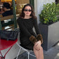 Black Long Sleeve Top with Fluffy Faux-fur Cuffs Fashion 2026 Fall Winter Clothes for Woman T Shirts