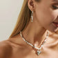 Vintage Imitation Pearl Choker Necklace Drop Earrings for Women Wedding Bridal Beads Chain Love Heart Jewelry Set New