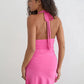 Halter Deep V Neck Sexy Mini Dress Women Elegant Sleeveless Backless Bodycon Ruched Waist Club Party Short Dresses