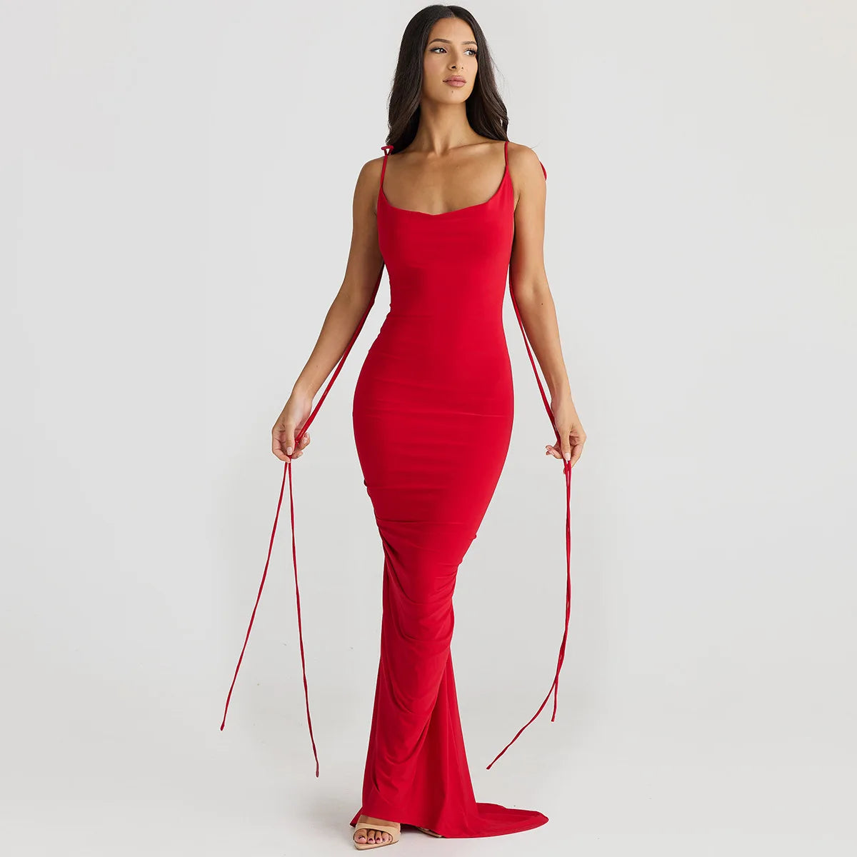 Sexy Lace Up Floral-applique Backless Maxi Long Dresses Elegant Summer Black Red Party Dress Women