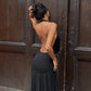 Mesh Splicing Deep V Neck Backless Split Long Dresses Black Sexy Birthday Party Dress 2026 Woman Clothing