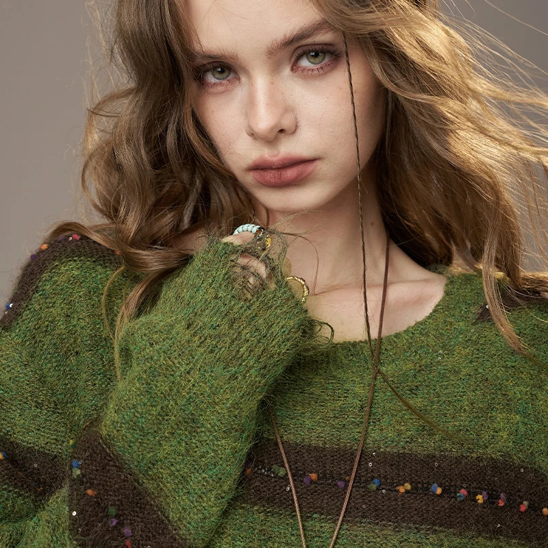 Cute Casual Knit Color Accent V Neck Loose Cardigan Sweater for Women