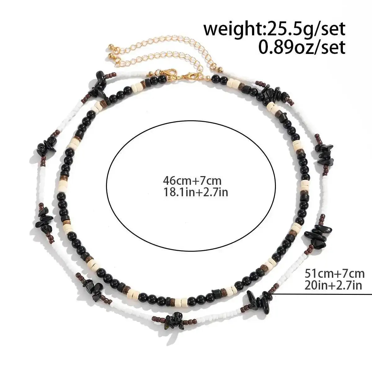 2Pcs/Set Trendy Black White Acrylic Seed Beads Choker Necklace for Men Punk Vintage Stackable Collar Chain Neck Jewelry