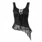 Women's Lace Cami Top Asymmetric Ruffle Hem Front Tie Sexy Slim Fit Lace Keyhole Cutout Camisole Party Club Tops