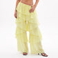 Tiered Ruffle Sheer Chiffon Wide Leg Pants Women Beach Bikini Cover Up Drawstring Waist Casual Vacation Trousers