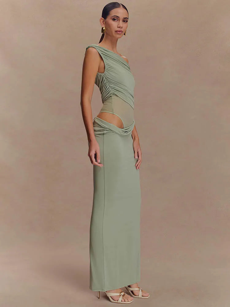 One Shoulder Slinky Sexy Maxi Dress Women Summer Fashion Backless Sleeveless Split Club Party Long Dress Elegant