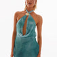Tie Dye Halter Backless Sexy Mini Dress Women Robe Hollow Out Off-shoulder Sleeveless Beach Club Party Dress Elegant