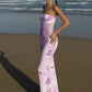 Purple Floral Print Party Dresses for Wedding Guest Strapless Backless Maxi Dress Elegant Woman Clothes