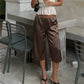 Silk Like Satin Capri Culottes Ladies High Rise Front Pleat Wide Leg Mid Calf Loose Draped Office Commuter Trousers