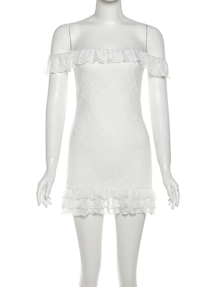 Party Dress Women Jacquard Ruffle Slash Neck Tierred Peach Hip Vestido+Long Gloves Christmas Birthday Sexy Slim Clubwear