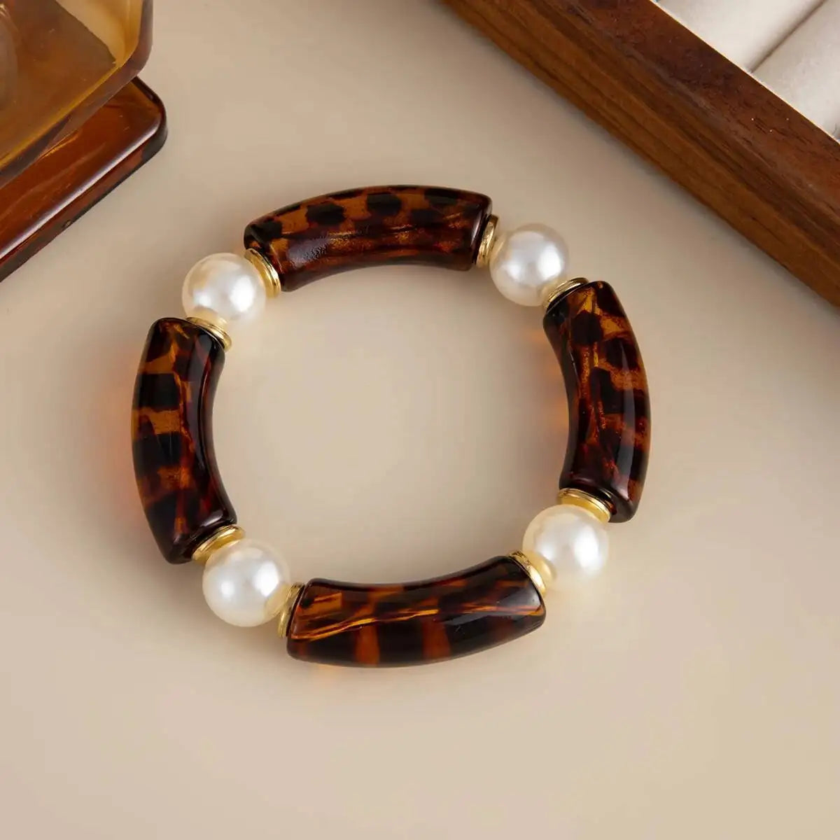 7 Styles Vintage Resin Round Tube Elastic Bangle Bracelet for Women Boho Stackable Imitation Pearl Acrylic Bead Bracelet