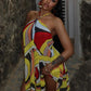 Colorful Patchwork Mini Dress Woman Metal Ring Halter Off Shoulder Backless Summer Beach Party Ruched Elegant Bodycon