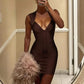 Elegant Dress Women Folds v-Neck Sleeveless Skinny Elasticity Summer Prom Party Fashion Chic Midnight Mini Bodycon