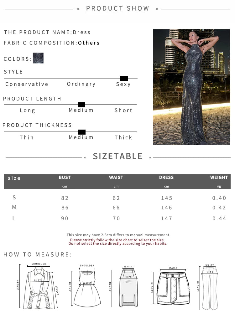 Halter Off Shoulder Long Dresses Woman Shiny Elegant Backless Robe Gown Midnight Cocktail Party Hipster Skinny Vestidos