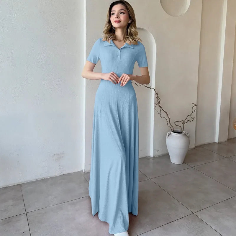 Casual Short Sleeve A-line Long Dress for Woman Elegant Knit Dresses Fall Clothes 2025 Brunch Outfits