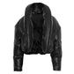 PU Waterproof Crop Puffer Jacket Women Winter Warm Leather Stand Collar Quilted Parkas Full Sleeve Streetwear Coat