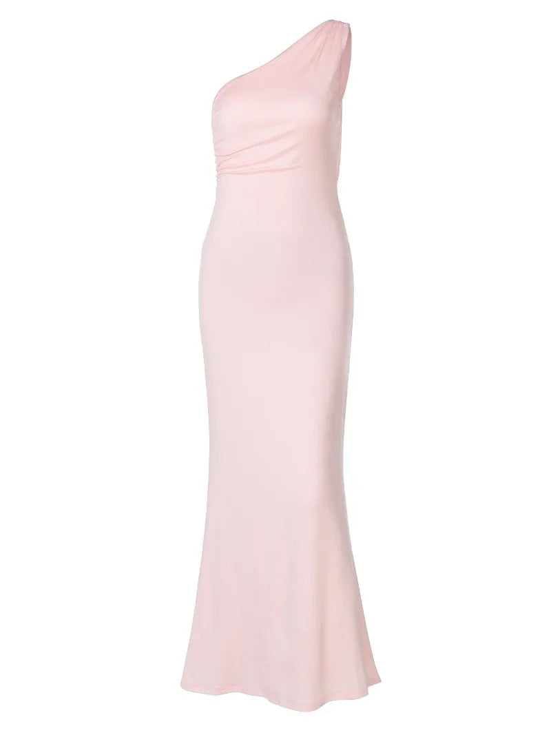 Pink Long Dresses Elegant Wedding Party Outfits Sexy Summer Lace Up One Shoulder Backless Fishtail Maxi Dress