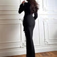 Sexy Maxi Dress Women Shoulder Padded Zip Wrapped Bandage Long Sleeve Slit Elegant Solid Office Simple Skinny Bodycon