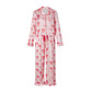 Satin Women Christmas Pajama Set Ruffle Trim Long Sleeve Shirt And Pants Santa Candy Cane Print Holiday Sleepwear