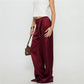 Women's Satin Silk Solid Color Pants Elegant Elastic Drawstring Waist Loose Fit Trousers for All Seasons Y2K Streetwear