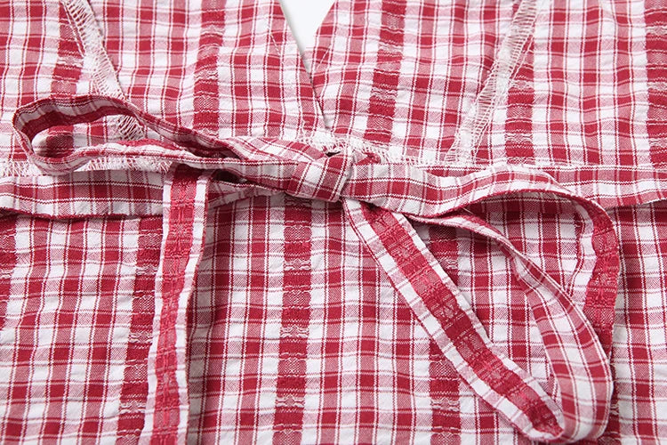 Striped Print 2-Piece Set Women Bandage Halter v-Neck Patchwork Lace Backless Vests+Folds Puffy Hem Shorts Sweet Suits