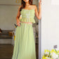 Women Y2k 2 Piece Outfits Patchwork Front Tie-Up Camisoles and Ruched Ruffle Maxi Skirt Matching Set Beachwear