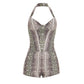 Snake Print 2-Piece Set Women Halter Low-Neck Backless Sleeveless Vest+Simple Mini Short Sexy Midnight Hottie Suit