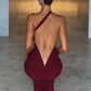 Halter Diagonal Collar Backless Sexy Maxi Dress Women Elegant Off-shoulder Sleeveless Bodycon Club Party Long Dress